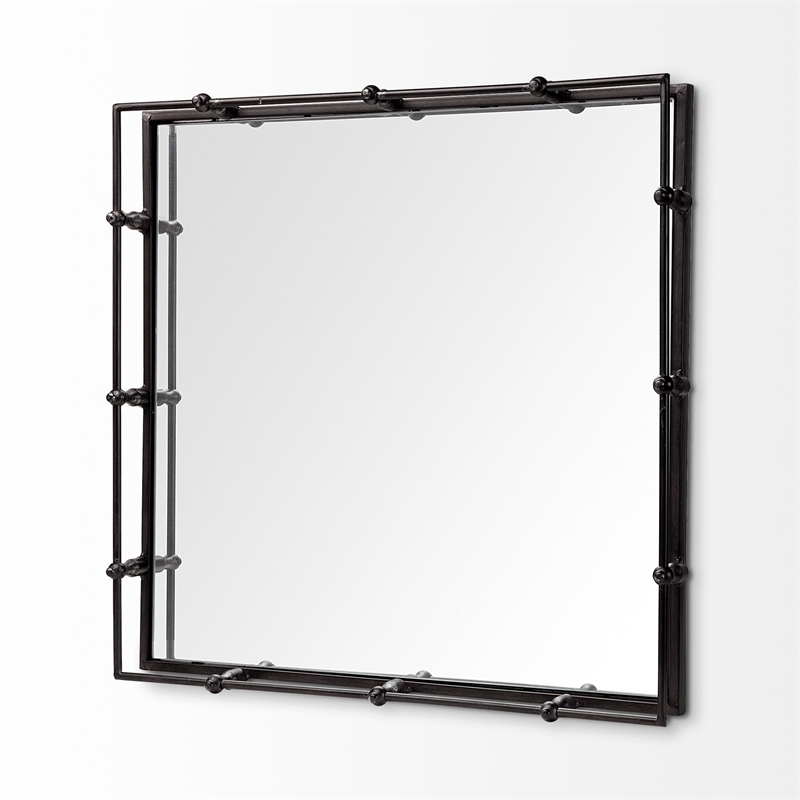 Maklaine Modern / Contemporary Black Metal Mirrored Base Square Tray