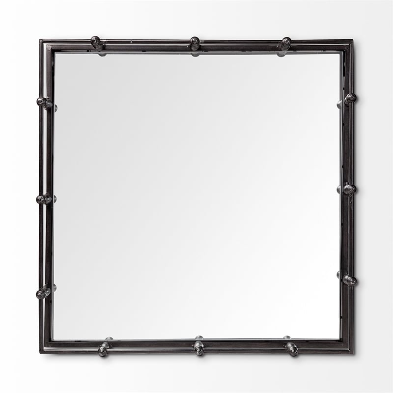 Maklaine Modern / Contemporary Black Metal Mirrored Base Square Tray