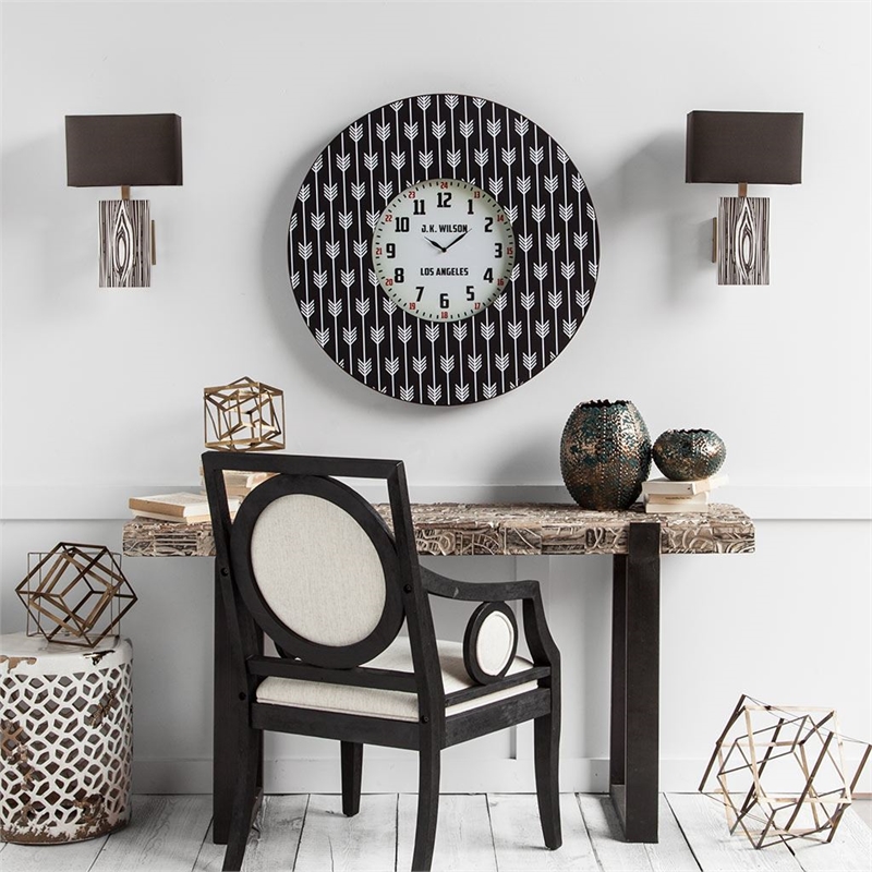 Maklaine Contemporary 11x17 Black/White Pattered Base Ceramic Wall Sconce