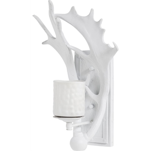 Maklaine Modern Farmhouse 8x19.5 White Resin Antlers Wall Sconce