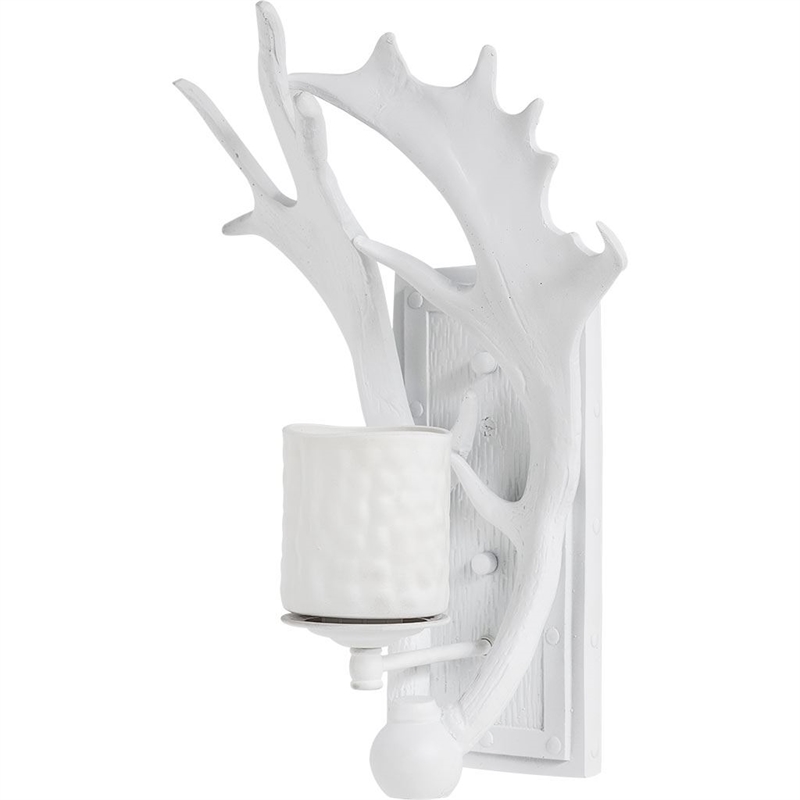 Maklaine Modern Farmhouse 8x19.5 White Resin Antlers Wall Sconce