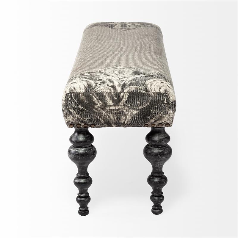 Maklaine 55x18 Upholstered Gray Frabric Seat/Dark Wood Legs Accent Bench