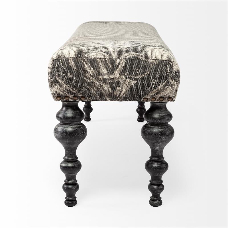 Maklaine 55x18 Upholstered Gray Frabric Seat/Dark Wood Legs Accent Bench