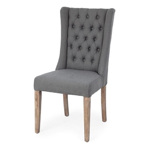 Maklaine Farmhouse Gray Plush Covering Brown Solid Wood Base Dining Chair