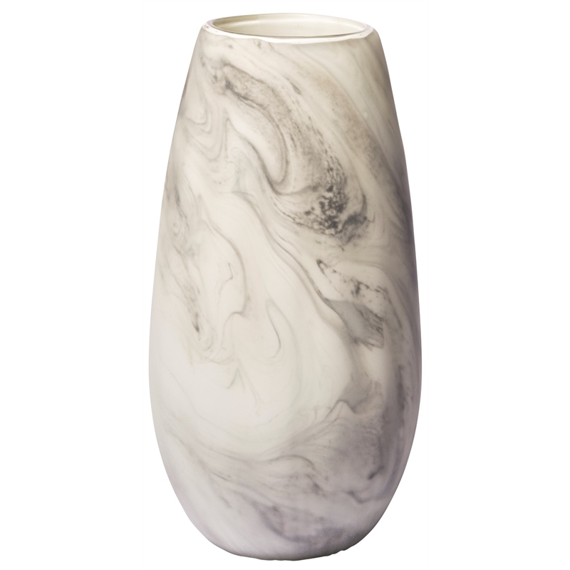Maklaine Contemporary Tall White/Gray Abstract Pattern Ceramic Vase