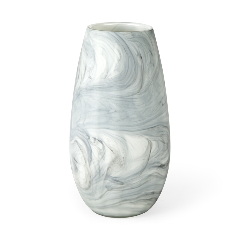 Maklaine Contemporary Tall White/Gray Abstract Pattern Ceramic Vase