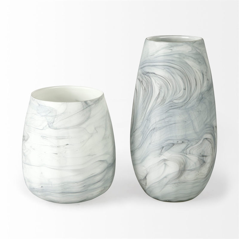 Maklaine Contemporary Tall White/Gray Abstract Pattern Ceramic Vase