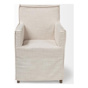 Maklaine Coastal Cream Fabric Slip-Cover Brown Wood Frame Dining Chair