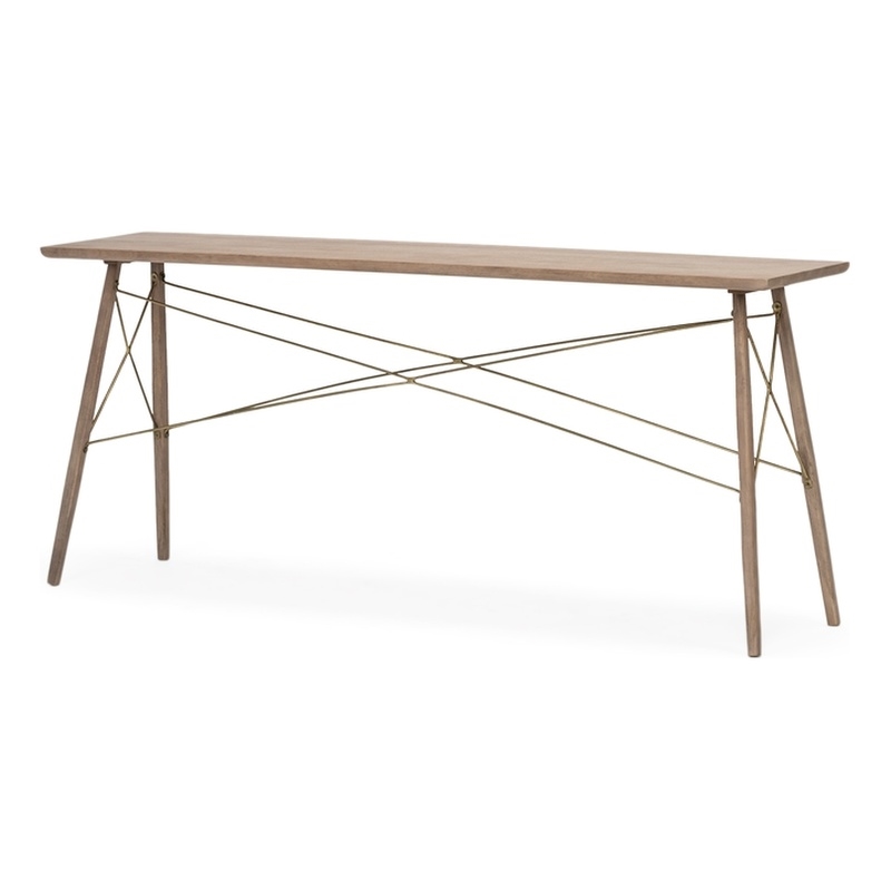 Maklaine Coastal 66x28.8 Medium Brown Wooden Cross-Braced Console Table