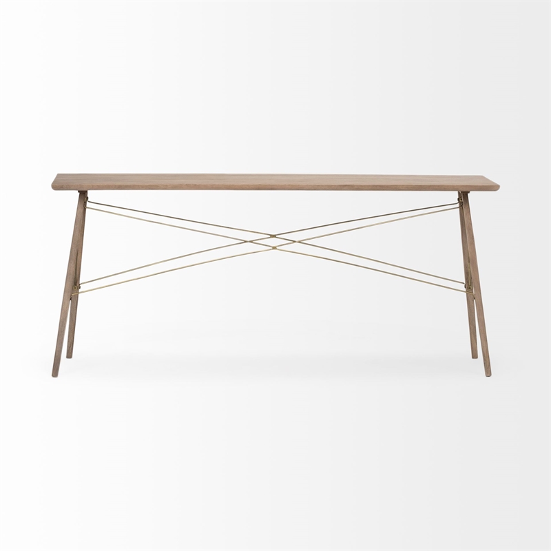 Maklaine Coastal 66x28.8 Medium Brown Wooden Cross-Braced Console Table