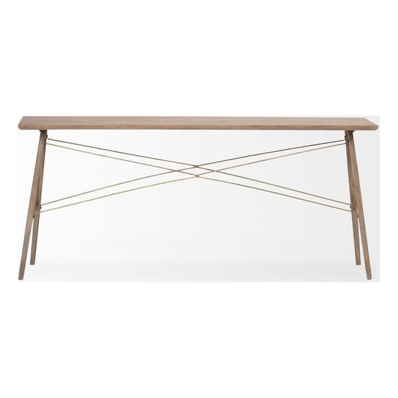 Maklaine Coastal 66x28.8 Medium Brown Wooden Cross-Braced Console Table