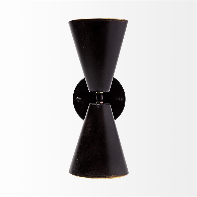 Maklaine 7.3x12.6 Black Metal with Gold Accent Double-Cone Wall Sconce