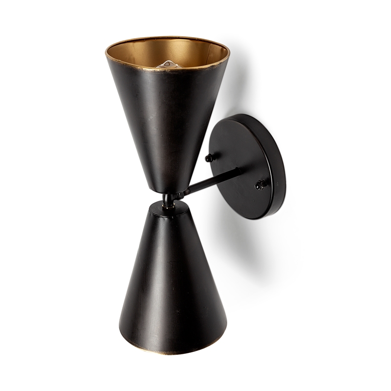 Maklaine 7.3x12.6 Black Metal with Gold Accent Double-Cone Wall Sconce
