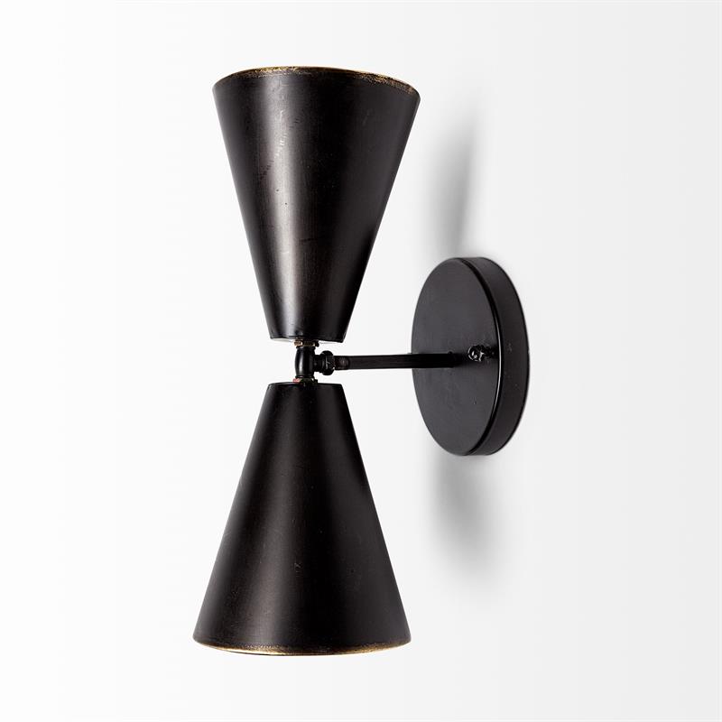 Maklaine 7.3x12.6 Black Metal with Gold Accent Double-Cone Wall Sconce