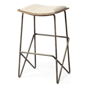Maklaine Contemporary 26&quot Total Height Cream Fabric Seat Gold Metal Base Stool