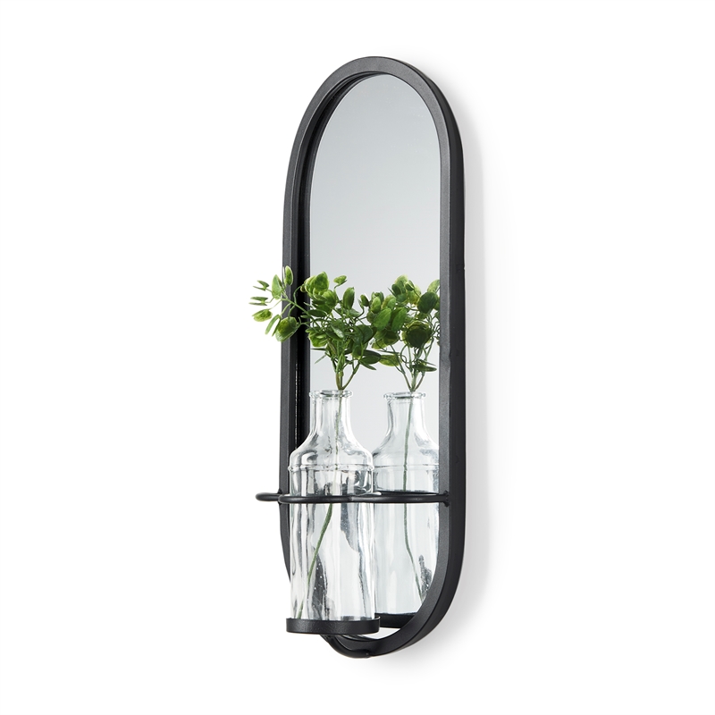 Maklaine Wall Mounted Mirror with Glass Bottle for Botanicals or Floral