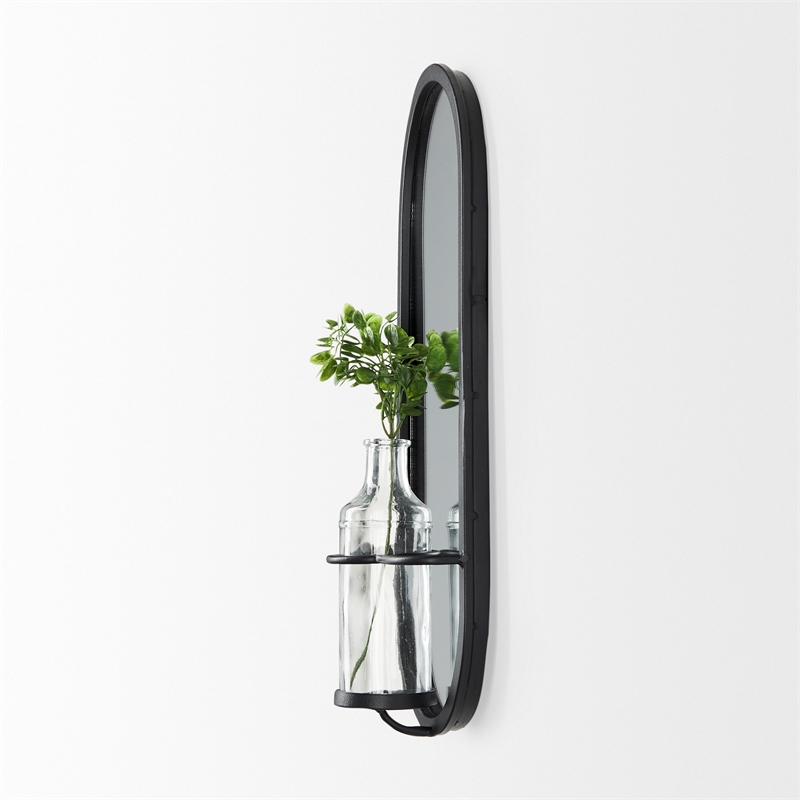 Maklaine Wall Mounted Mirror with Glass Bottle for Botanicals or Floral
