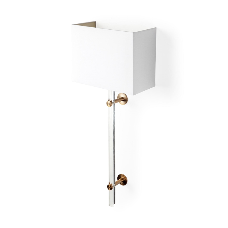 Maklaine Contemporary 12x30 White Shade Clear Plastic and Brass Wall Sconce