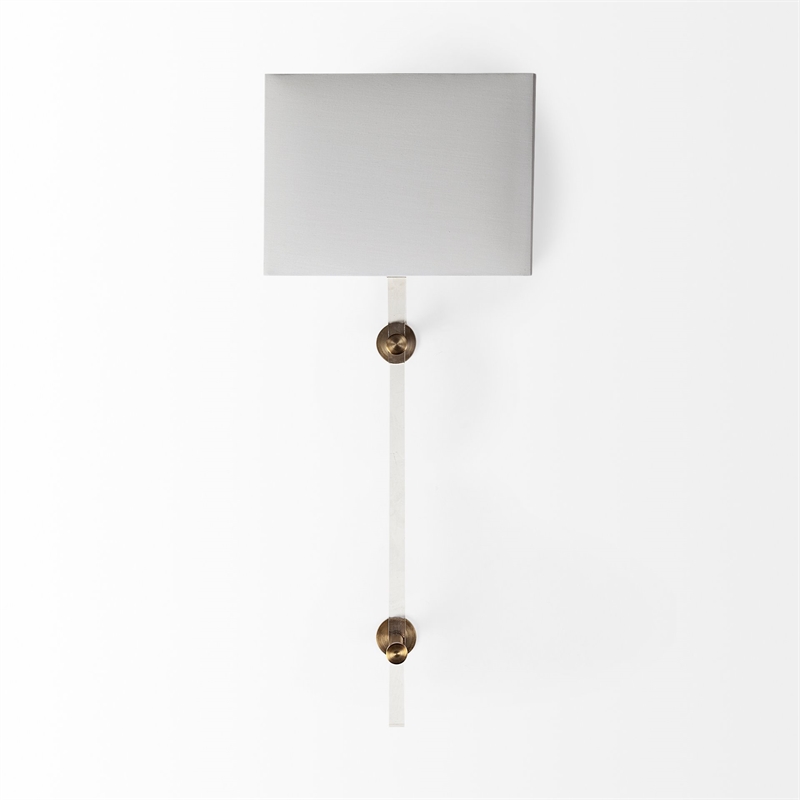 Maklaine Contemporary 12x30 White Shade Clear Plastic and Brass Wall Sconce