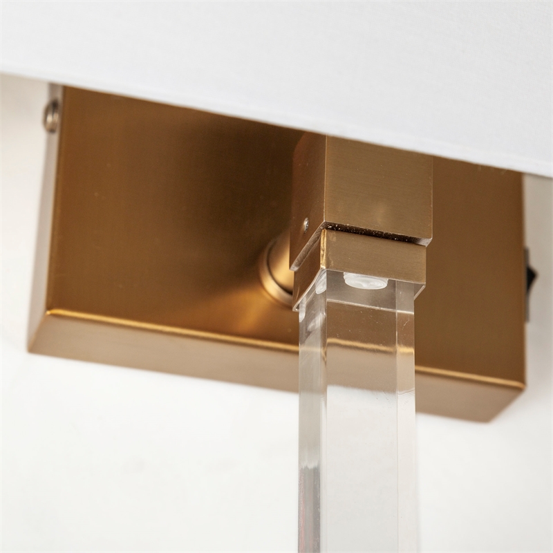 Maklaine Contemporary 12x30 White Shade Clear Plastic and Brass Wall Sconce
