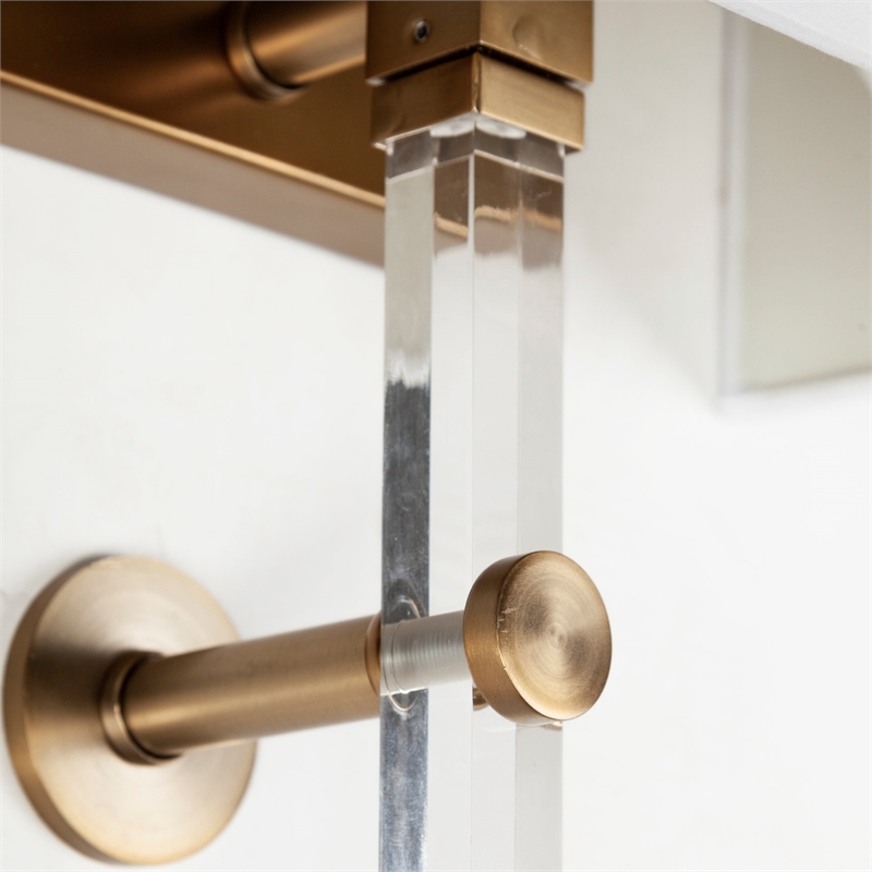 Maklaine Contemporary 12x30 White Shade Clear Plastic and Brass Wall Sconce