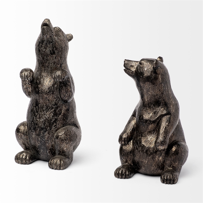 Maklaine Farmhouse Grizzly Bear Chrome Resin Weighted Bookends (set of 2)