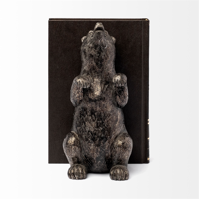 Maklaine Farmhouse Grizzly Bear Chrome Resin Weighted Bookends (set of 2)
