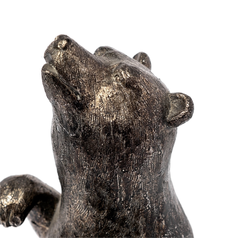 Maklaine Farmhouse Grizzly Bear Chrome Resin Weighted Bookends (set of 2)