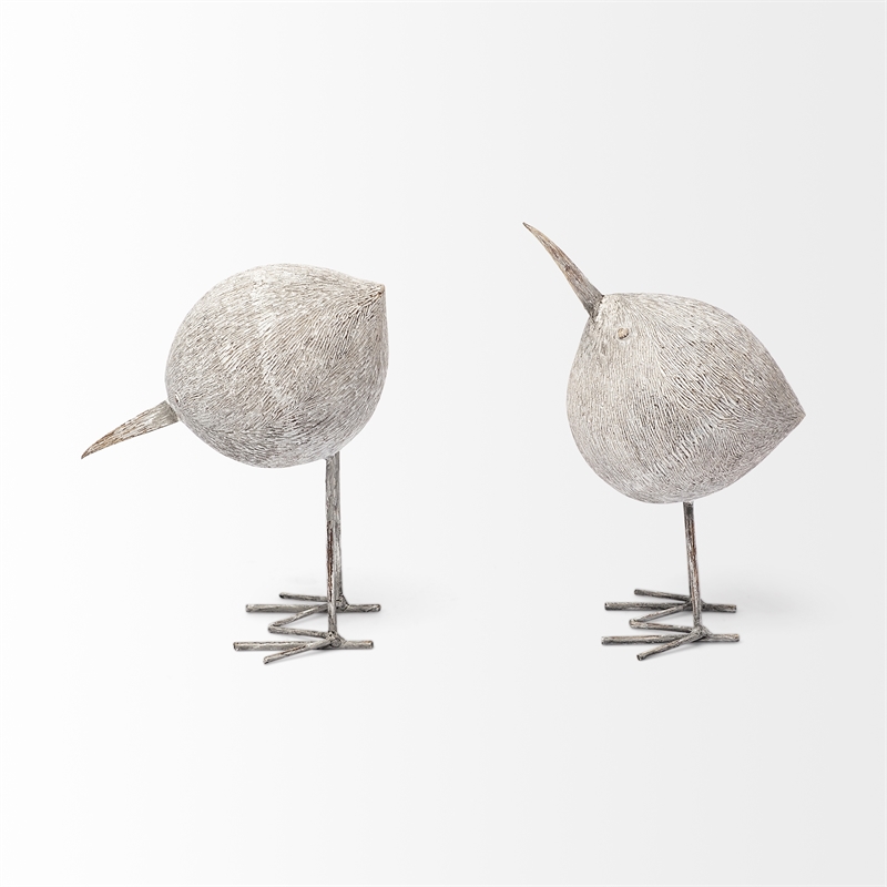Maklaine Snipe Bird Ornament with metal feet made of Whitewashed Brown Wood