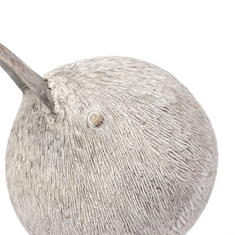 Maklaine Snipe Bird Ornament with metal feet made of Whitewashed Brown Wood