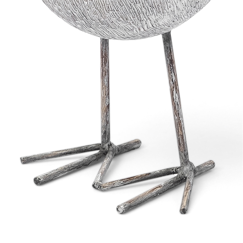 Maklaine Snipe Bird Ornament with metal feet made of Whitewashed Brown Wood