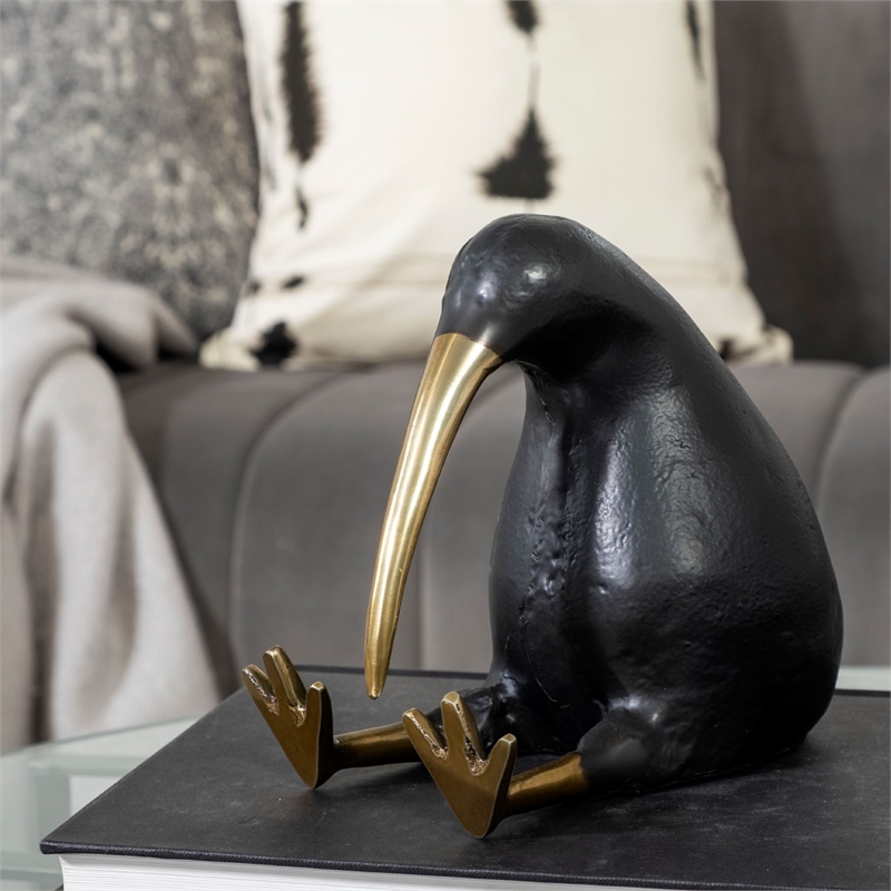 Maklaine Contemporary Dodo Black and Gold Cast Metal Mauritian Bird Sculpture