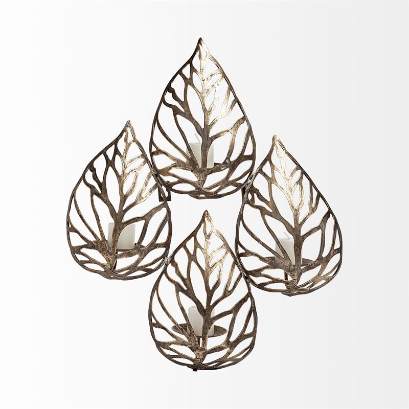 Maklaine Contemporary Set of 4 Gold toned Wall Candle Holders in Metal