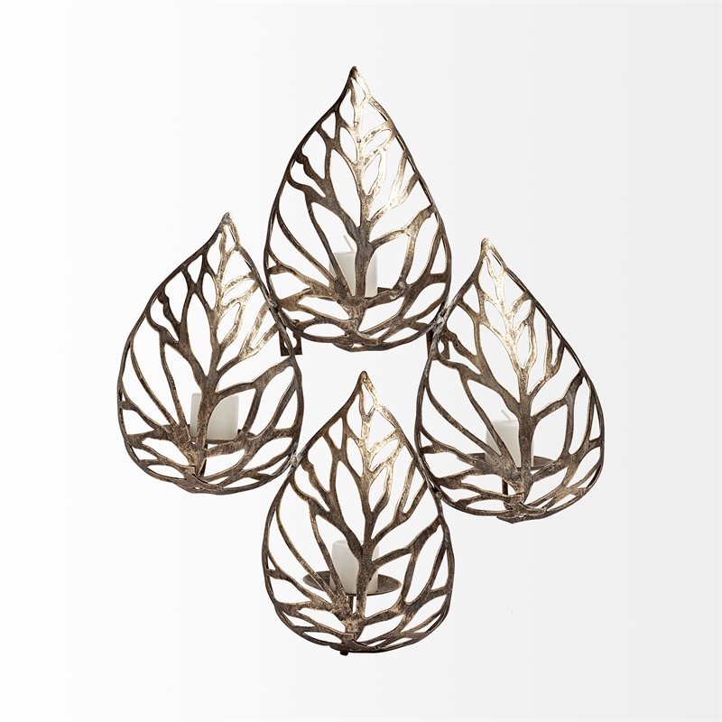 Maklaine Contemporary Set of 4 Gold toned Wall Candle Holders in Metal