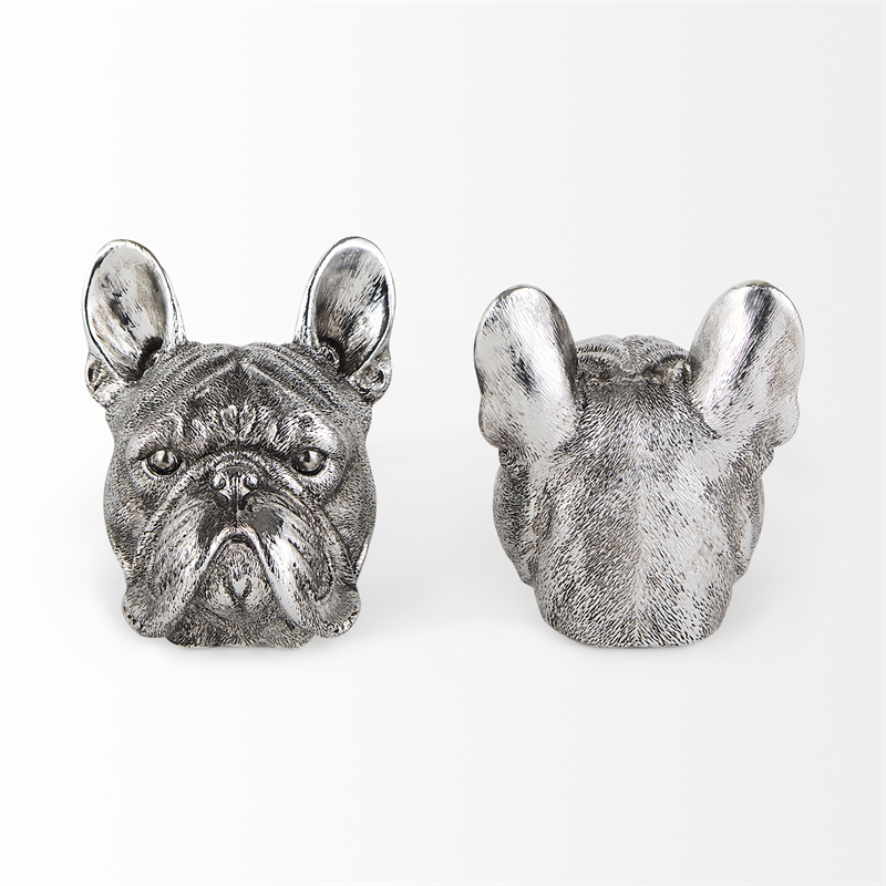 Maklaine Contemporary Resin American Bulldog Bookends in Silver