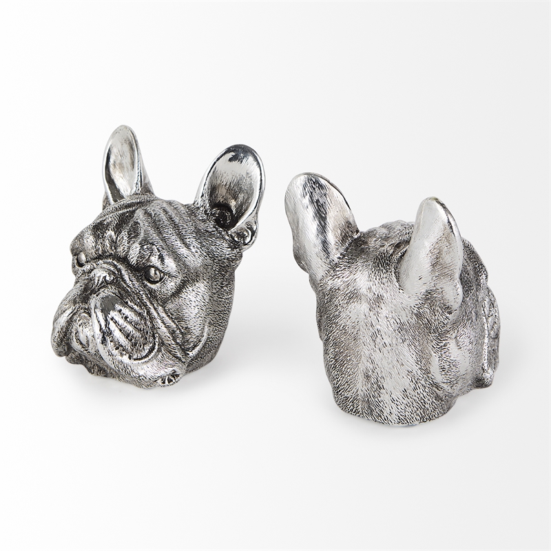 Maklaine Contemporary Resin American Bulldog Bookends in Silver