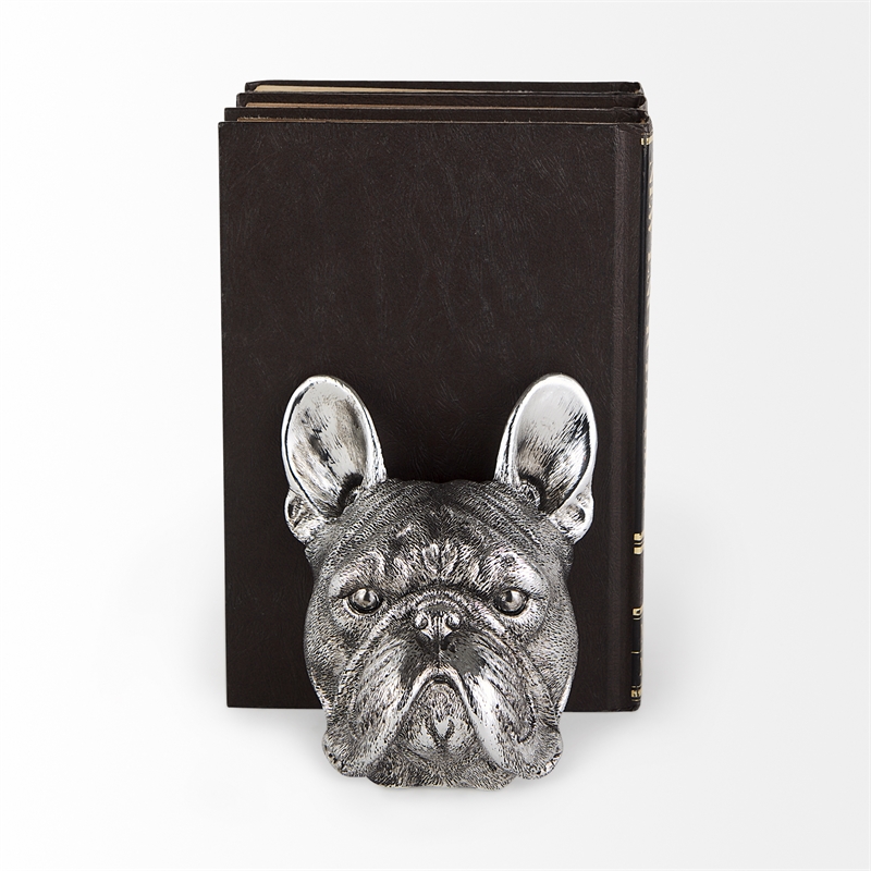 Maklaine Contemporary Resin American Bulldog Bookends in Silver