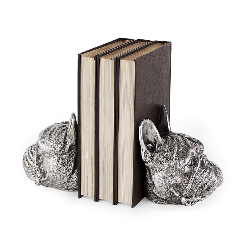 Maklaine Contemporary Resin American Bulldog Bookends in Silver