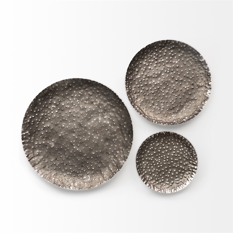 Maklaine Contemporary Set of 3 Decorative Black/Gray Metal Plates