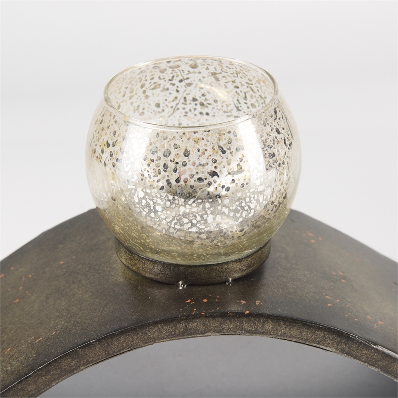 Maklaine Farmhouse Copper Metal Five Hurricane Glass Holder Table Candle Holder