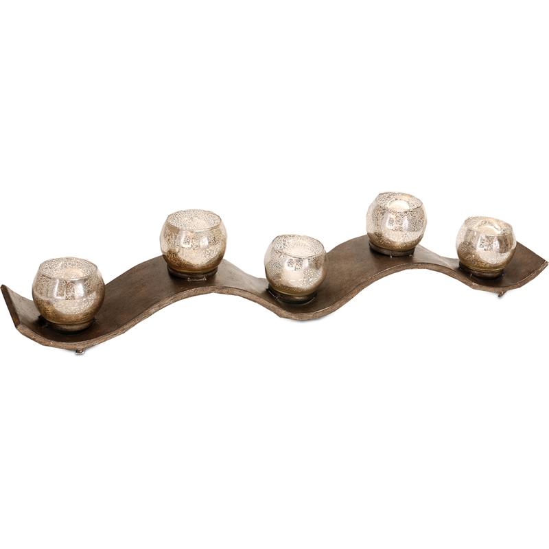 Maklaine Farmhouse Copper Metal Five Hurricane Glass Holder Table Candle Holder