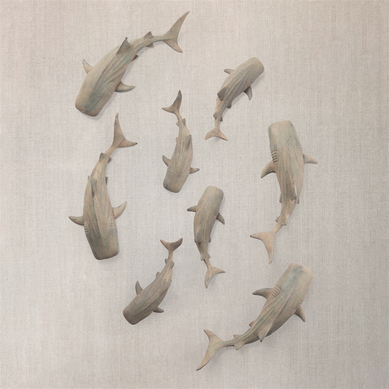 Maklaine Resin Gray Wall-Mounted Whale Shark Sculpture Rectangular 19.9