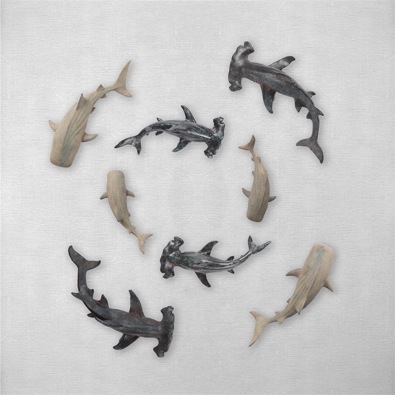 Maklaine Resin Gray Wall-Mounted Whale Shark Sculpture Rectangular 19.9