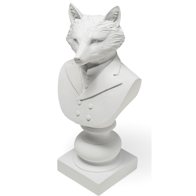 Maklaine Contemporary White Resin Fox Bust Finished in a White Suit