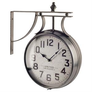 Maklaine Traditional 19&quot Round Large Silver Industrial Metal Wall Clock