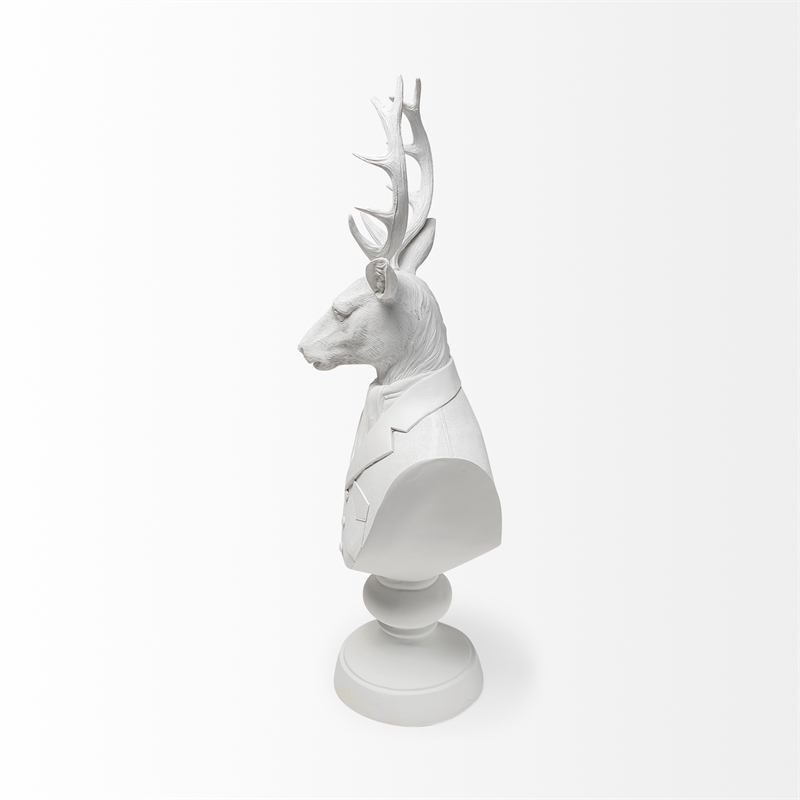 Maklaine Contemporary White Resin Decorative Deer Bust in a White Suit