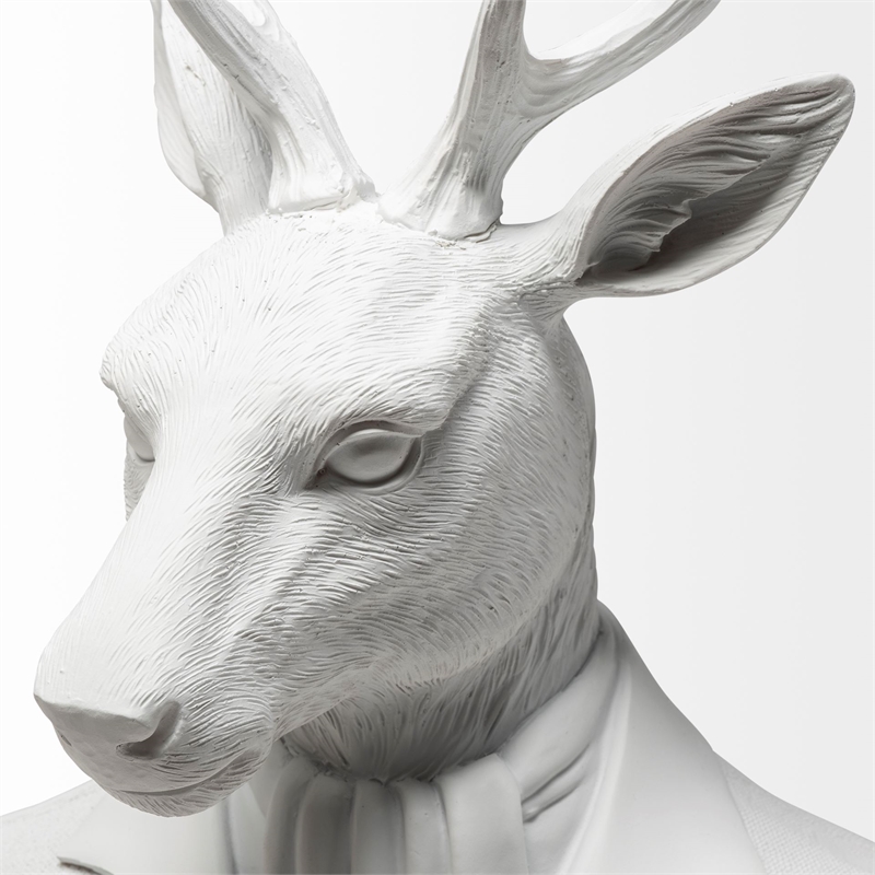 Maklaine Contemporary White Resin Decorative Deer Bust in a White Suit