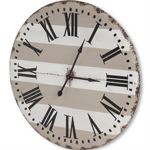 Maklaine Farmhouse 41.5&quot Round White and Tan Metal Oversize Farmhouse Wall Clock