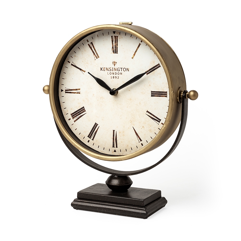 Maklaine Traditional Metal Half-Moon Base Table Clock in Gold