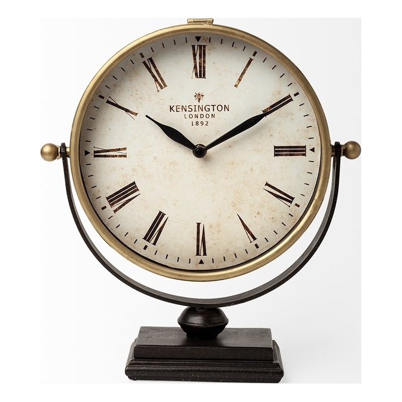 Maklaine Traditional Metal Half-Moon Base Table Clock in Gold